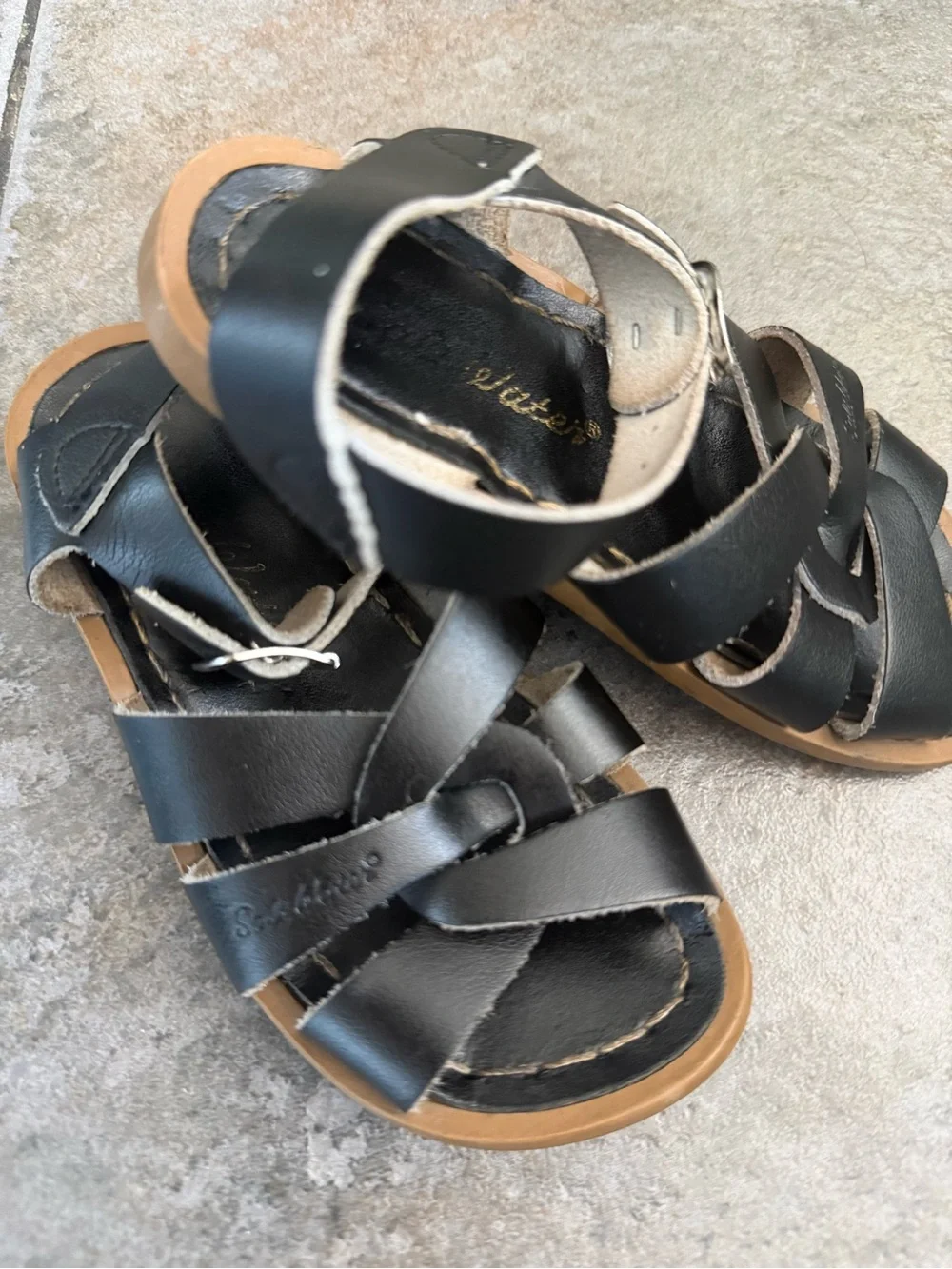 Salt Water Navy Blue Toddler Girls Leather Sandals